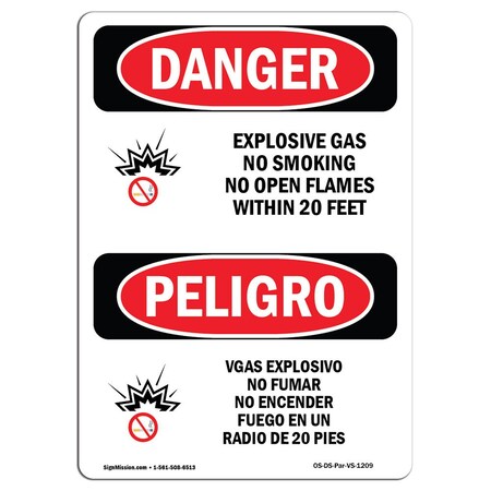 Signmission Safety Sign, OSHA Danger, 18" Height, Aluminum, Explosive Gas No Smoking 20 Feet Spanish OS-DS-A-1218-VS-1209